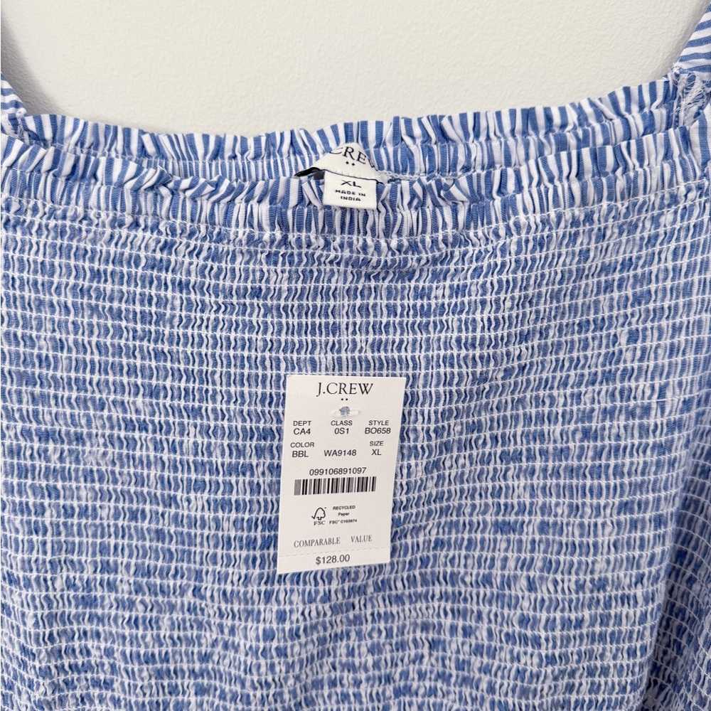 JCrew Smocked Midi Dress with Puff Sleeves - Picture 2 of 2